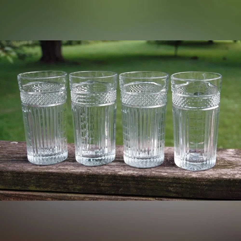Libbey 'Radiant' Criss Cross Vertical Cut Heavy Vintage 16 0z Tumblers-Set of 4